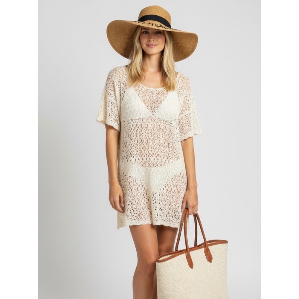 NEW Boutique Hello Sunshine Wide Brim Straw Sun Hat OS Tan Black Beach Core